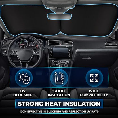 EcoNour 2-Piece Foldable Car Front Window Sun Shade, 240T Polyester, UV Protection & Heat Blocker, Windshield Shade, Durable Design, Upgraded Universal Fit – (29" L x 23.5" W) - size: Small