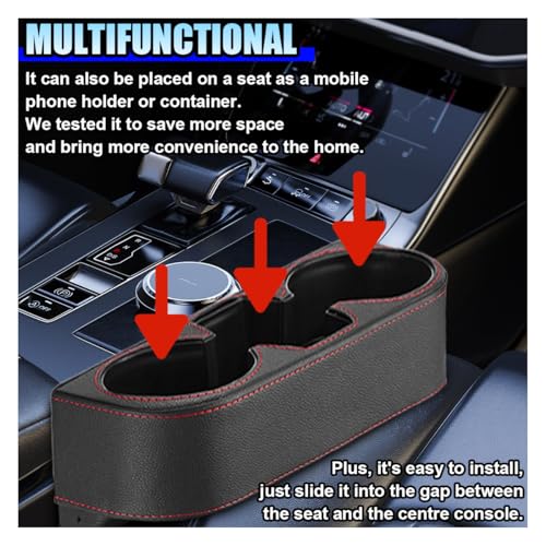 ZIMISI Car Cup Holder, PU Leather Auto Front Console Gap Filler Organizer, Multifunctional Cup Drink Holder, Car Seat Gap Filler Storage Box, Coin Bucket, Cell Mobile Phone Holder (Black) - color: Black