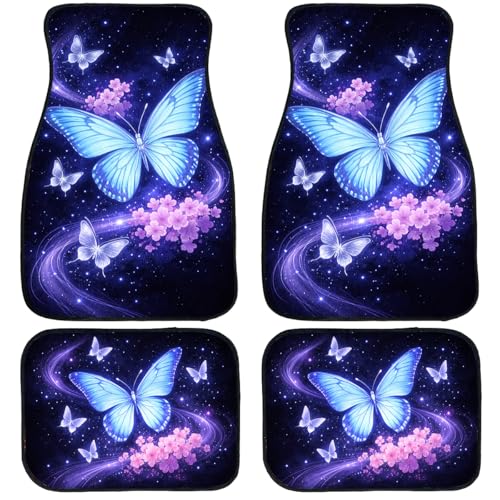 Butterfly Car Floor Mats Set of 4 Blue Galaxy Sakura Glow Art Automotive Foot Mats Rugs Carpet for Car Non-Slip Auto Car Accessories Universal Fit Car Accessories for Truck - color: Butterfly