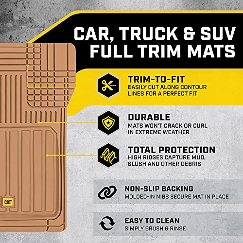 Cat® ToughLiner Heavy Duty Rubber Floor Mats & Cargo Trunk Liner for Car SUV Van Sedan, Beige - Trim to Fit, All Weather Deep Dish Automotive Floor Mat, Total Dirt Protection