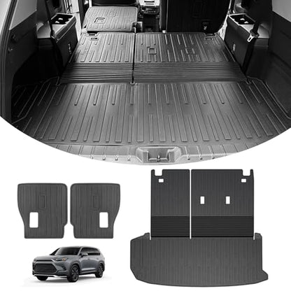 Trunk Mat & Backrest Mat & 2nd Row Seat Backrest for Toyota Grand Highlander 2024-2026(7 Seater Only), All Weather TPE Cargo Liner, Waterproof Scratch-Resistant Full Coverage Cargo Mats - size: for grand highlander 2024+