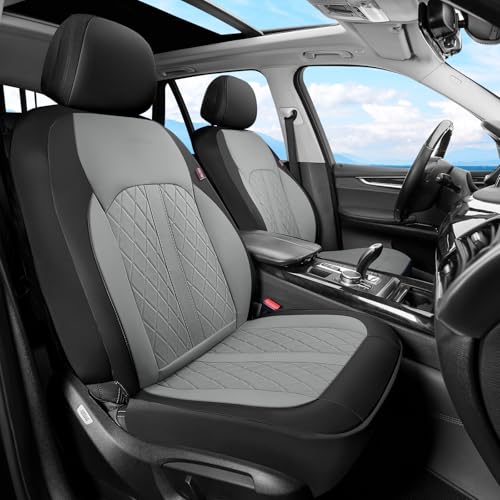 Coverado Universal Leather Seat Covers Front Seats, 2-Pack Seat Covers for SUV, Pickup Truck, Sedan, Automotive Vehicle Interior, Waterproof and Durable All Weather Protector，Black&Gray - color: Black&Gray, size: Front
