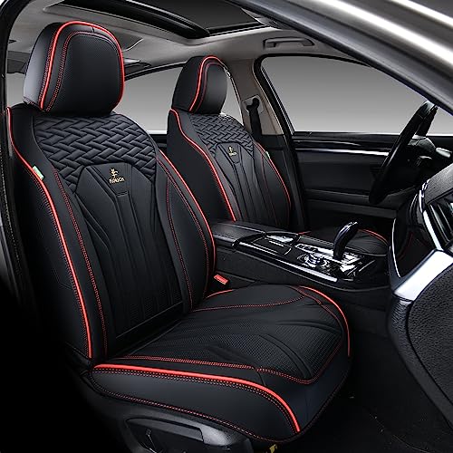 FLORICH Seat Covers for Cars, Waterproof Seat Covers, Leather Car Seat Covers 2 Pack, Universal Seat Cushion Protector for Most Cars Trucks SUV-Black&Red Line - color: Black&Red line, size: FrontPair