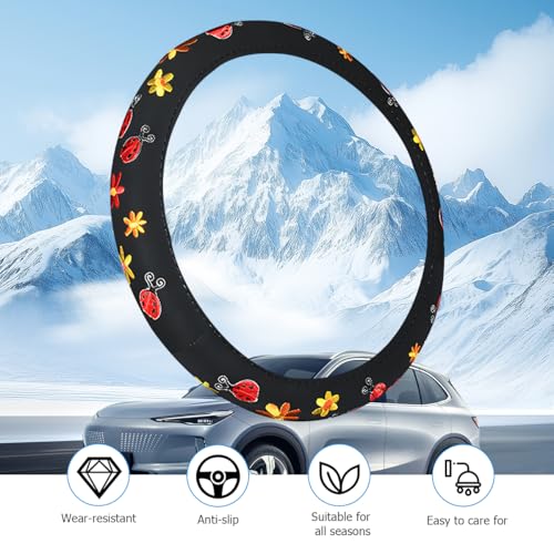 HZEL Car Steering Wheel Covers, Beautiful Embroidery Non-Slip Vehicle Steering Wheel Protector with Inner Ring, Automotive Interior Protective Accessories, Universal for SUV RV Truck - size: Embroidery