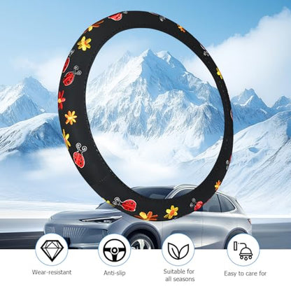 HZEL Car Steering Wheel Covers, Beautiful Embroidery Non-Slip Vehicle Steering Wheel Protector with Inner Ring, Automotive Interior Protective Accessories, Universal for SUV RV Truck - size: Embroidery