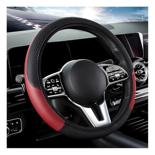 DXNQ Car Steering Wheel Cover, 15 Inch Carbon Fiber Leather Stitching Color Steering Wheel Protector, Anti-Slip Elastic Breathable Steering Wheel Cover Stylish Decor for Most Cars (Wine Red, AD) - color: Wine Red, AD