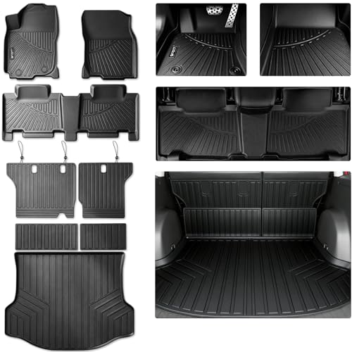 All Weather Floor Mats Set for Toyota RAV4 2018 2017 2016 2015 2014 2013 TPE Rubber Liners RAV4 Odorless Anti-Slip Car Floor Liners - 1st & 2nd Cargo Mat Covering The Backrest Full Set - size: 13-18丨RAV4 full mat