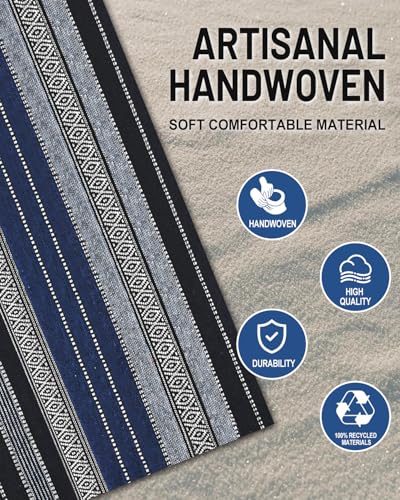 Baja Saddle Blanket Car Seat Covers Front Set with Seat Belt Pads, Washable Breathable Striped Woven Cloth Seat Covers for Cars, SUV, Truck, Airbag Compatible(Blue) - color: Blue, size: Front Set