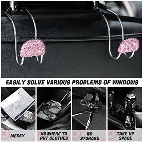 Car Headrest Hook, 2 Pack Bling Backseat Organizer Hanger for Purse Clothes Grocery Bag, Rhinestones Auto Headrest Storage Holder, Universal Car Seat Accessories for Most Vehicle (Pink) - color: Pink