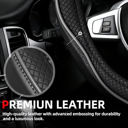 NBTEPEM Customized Auto Car Steering Wheel Cover for Toyota, Microfiber Leather Steering Wheel Covers with Anti-Slip Lining, Breathable, Safety, Soft, Sports Style (Black with Grey Line) - color: Black with Grey Line