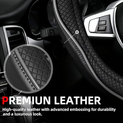 NBTEPEM Customized Auto Car Steering Wheel Cover for Toyota, Microfiber Leather Steering Wheel Covers with Anti-Slip Lining, Breathable, Safety, Soft, Sports Style (Black with Grey Line) - color: Black with Grey Line