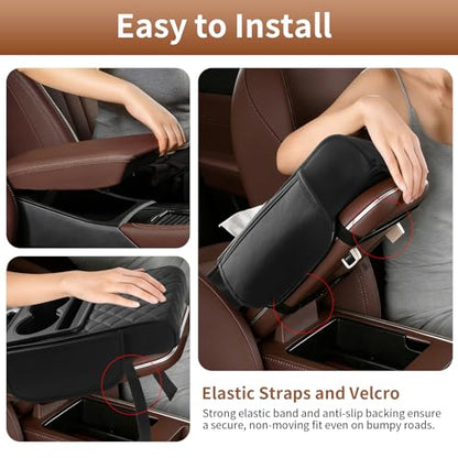5-in-1 Car Armrest Cushion, Multifunctional PVC Leather Center Console Armrest Pillow Elbow, Universal Arm Box Pad Cover with Cup Holder, Phone Slot, Tissue Box Slot & 2 Storage Bags, Beige - color: Beige