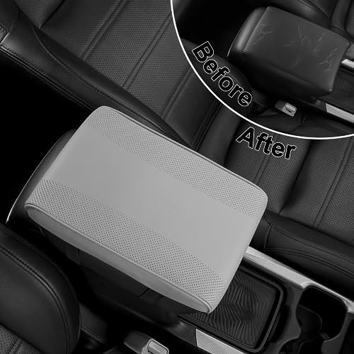 SEG Direct Car Center Console Cover, Breathable Leather Auto Armrest Cover, Memory Foam Arm Rest Cushion, Universal Car Seat Box Cover Car Interior Accessories, Gray - color: Gray Leather