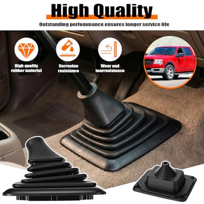 Outus Manual Shifter Rubber Boot Cover Compatible with 1990-1997 F150 F250 F350 Bronco Manual Transmission Gear Shift Lever Knob Boot with Mounting Bracket Replaces #F5TZ7277BA