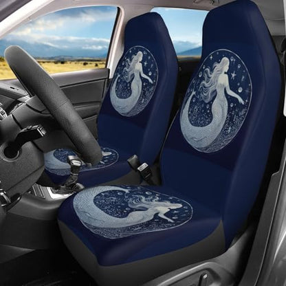 Dujiea Beautiful Mermaid with Moon Car Front Seat Covers 2 Pcs Universal Auto Seat Covers Front Seats Only, Vehicle Bucket Seat Protectors Fit for Most Car SUV Sedan and Truck - color: Beautiful Mermaid With Moon