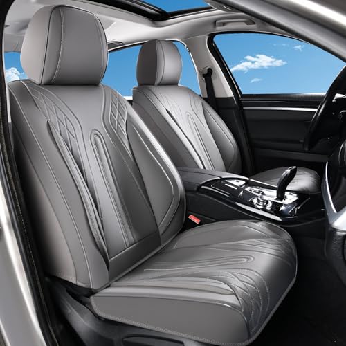 Huidasource Front Seat Covers, Universal Fit for Most Cars SUV Trucks, Full Coverage Nappa Leather Seat Cover, Airbag, Velcro Adjustable, Storage Pocket Design, Seat Function Retain, Gray - color: FR: Gray, size: Front