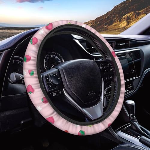 Strawberry Steering Wheel Cover 15 Inches for Women Pink Car Steering Wheel Covers for Summer Breathable Soft Car Accessories for SUV Vehicle Sedan Truck - color: Strawberry