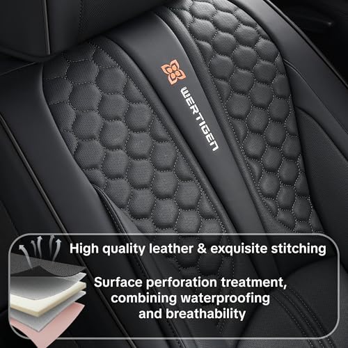 Black Universal Car Seat Cover, Waterproof Leather, Lumbar Support | Compatible with over 7,200+ Vehicle Models - color: A_Black