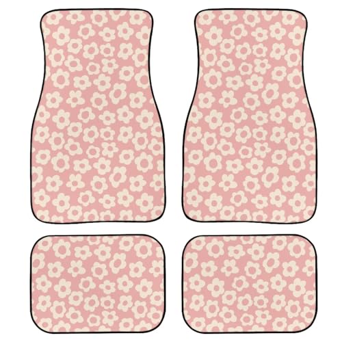 Vintage Pink Flower Print Car Floor Mats Set of 4 Cute Floral Universal Vehicle Floor Carpet Decorative Auto Front Rear Foot Rugs for Trucks SUV Sedan - color: Pink