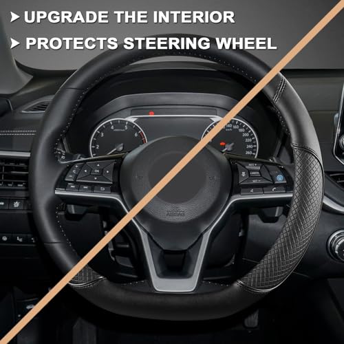 GIANT PANDA D Shape Steering Wheel Cover for Nissan Rogue Kicks - Auto Car Steering Wheel Cover Customized for Nissan Altima Sentra(Black+Black Line-D-Shaped) - color: Black+Black Line