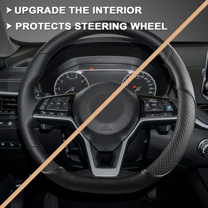 GIANT PANDA D Shape Steering Wheel Cover for Nissan Rogue Kicks - Auto Car Steering Wheel Cover Customized for Nissan Altima Sentra(Black+Black Line-D-Shaped) - color: Black+Black Line