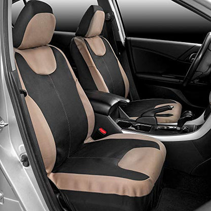 Motor Trend Perfect Symmetry Beige Car Seat Covers, Full Set – Waterproof Neoprene Foam Lining, Durable Front and Back Rear Bench Protectors, Fits Most Car Truck Van and SUV - color: Beige Front Black Rear