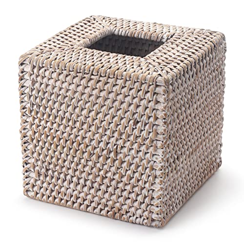 Rattan Tissue Box Cover Square, Hand Woven Wicker Tissue Holder, 5.5 x 5.5 X 5.7 inch, Whitewash - color: Whitewash, size: Square (5.7"H)