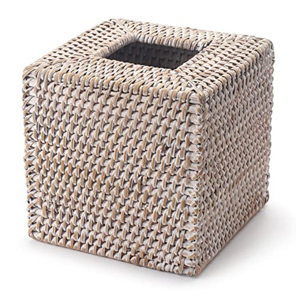 Rattan Tissue Box Cover Square, Hand Woven Wicker Tissue Holder, 5.5 x 5.5 X 5.7 inch, Whitewash - color: Whitewash, size: Square (5.7"H)