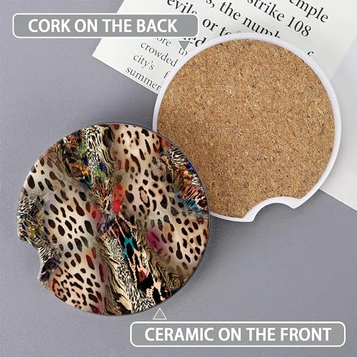 Car Coasters for Cup Holders,2 Pack Leopard Absorbent Ceramic Coaster Abstract Animal Print Car Cup Holder Non-Slip Auto Accessories Interior Decor for Your Car Keep Clean
