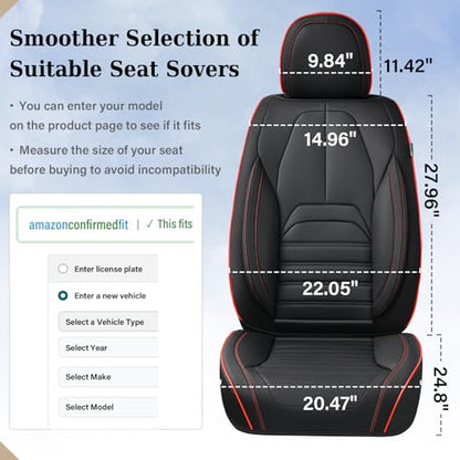 Coverado Car Seat Covers Front Seats, Automotive Seat Covers, Waterproof Nappa Leather Car Seat Cover, Car Seat Cushion, Black Redline Seat Covers Carseat Cover Universal Fit for Most Cars - color: Black-Red, size: Front