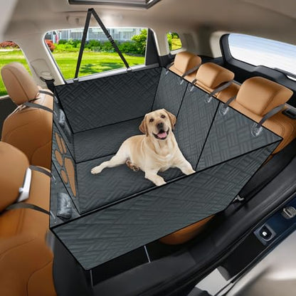 RYVON Dog Car Seat Cover for Back seat Waterproof Dog Hammock with Mesh Window Dog Car Seat Cover Hard Bottom Holds 440lbs Folds to accommodate Passenger