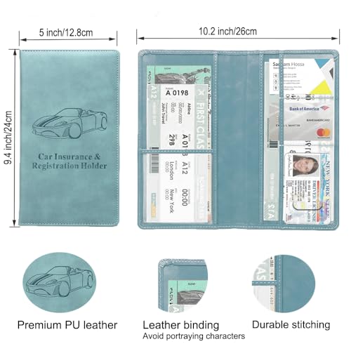Leather Car Registration and Insurance Holder - Vehicle Glove Box Car Organizer,Auto Truck Comparment Accessories Case with Magnetic Closure for Driver License, Cards (Sky blue) - color: Sky blue