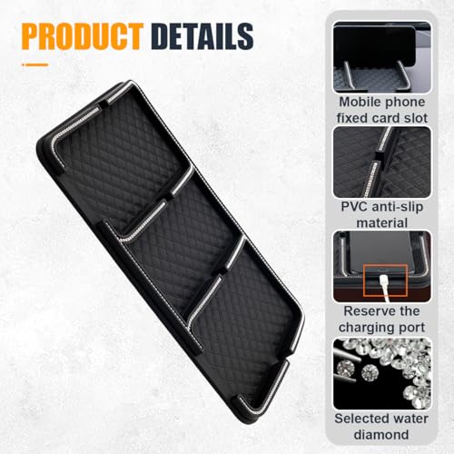 YoRise Bling Rhinestone Car Dashboard Mat, Anti-Slip Strong Gripping Automotive Center Console Tray, Multifunctional Vehicle Interior Storage Holder Pad for Key, GPS, Sunglass, Smartphone(Diamand) - size: Diamand