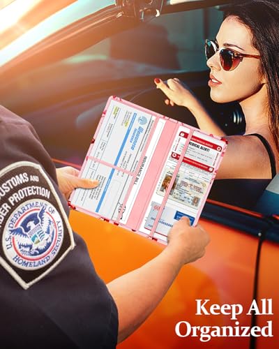 Slohif Car Registration and Insurance Holder - Cherry Vehicle Glove Box Organizer Women with Magnetic Shut Leather Automobile License Holders Coasters Auto Accessories Case for Document - color: Cherry Bow