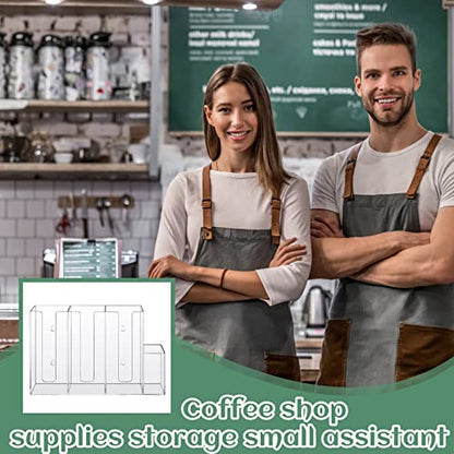 4 Compartments Acrylic Coffee Cup and Lid Storage Organizer Holder Disposable Paper Cup Dispenser Organizer Plastic Lid Holder Accessories for Kitchen Bar Shop Party Supplies(Transparent)