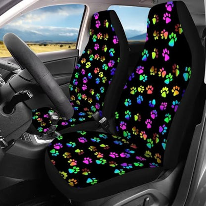 Howilath Cute Colourful Dog Paw Print 4 Packs Auto Seats Protector Elastic Anti-Slip Car Front & Rear Car Seat Covers Interior Accessories All Weather Universal - color: Cute Colourful Dog Paw Print