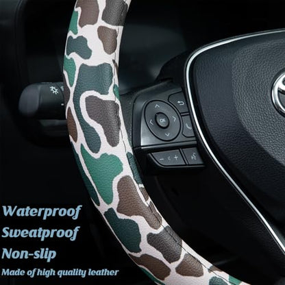 Army Dark Camo Steering Wheel Cover Auto Leather Steering Wheel Protector, Anti-Slip, Breathable, Absorbing Sweat, Universal Camo Car Accessories 14.5–15 inch,Fit for Most Car, Trucks, SUV - style: Army Dark Camo