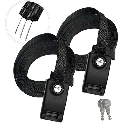 2 Pack Lockable Tie Down Strap, with 3 Stainless Steel Cables, for Lashing Locking Kayak, Bike, Surfboard, 10 Feet Each - color: Black