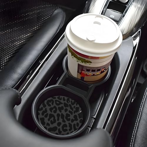 Black Leopard Cheetah Absorbent Ceramic Car Coasters for Cup Holders, 2.56" Anti Slip Insert Cup Coasters for Women Men (2 PCS) - color: Black Leopard Cheetah