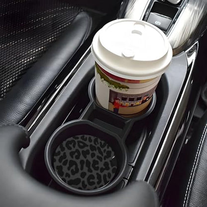 Black Leopard Cheetah Absorbent Ceramic Car Coasters for Cup Holders, 2.56" Anti Slip Insert Cup Coasters for Women Men (2 PCS) - color: Black Leopard Cheetah