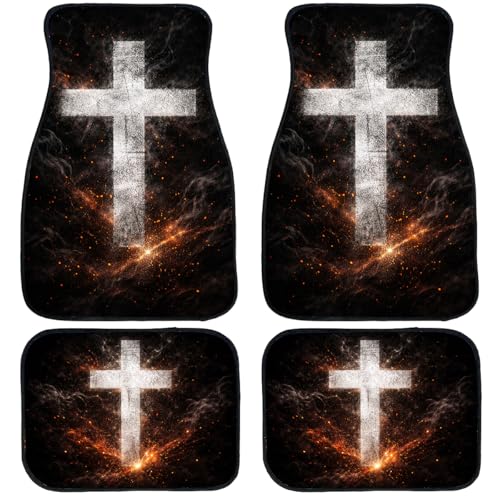 Vintage Jesus Cross Car Floor Mats Set of 4 Black Automotive Foot Mats Rugs Carpet for Car Non-Slip Auto Car Accessories Universal Fit Car Accessories for Truck - color: Vintage Jesus Cross
