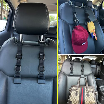 Car Headrest Hooks, Backseat Storage Organizer Hangers, Universal Vehicle Seat Back Hooks, 4 Pack - color: Black
