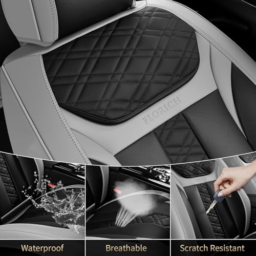 Seat Covers, Atomutive Car Seat Covers Full Sets, Waterproof Seat Cover for Cars, Luxury Leather Universal Seat Cover Accessories Fit for Most Cars SUV Truck Sedans(Grey)