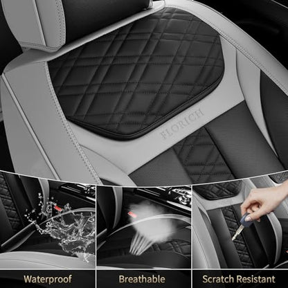 Seat Covers, Atomutive Car Seat Covers Full Sets, Waterproof Seat Cover for Cars, Luxury Leather Universal Seat Cover Accessories Fit for Most Cars SUV Truck Sedans(Grey)