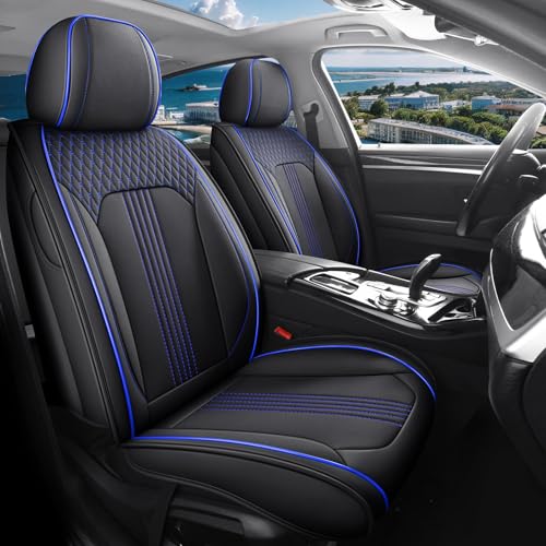 Car Seat Covers Fit for Ford Ranger 2000-2011&2019-2026 Full Coverage Breathable Nappa Leather Anti Slip Durable Easy to Clean Heavy Duty Seat Covers(BlackBlue Front Seat) - color: BlackBlue, size: Fit for Ranger 2000-2011&2019-2026 Front Seat