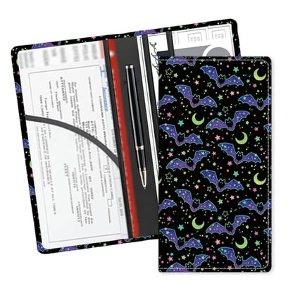 Leather Car Registration and Insurance Card Holder, Cute Car Accessories Vehicle Glove Box Car Organizer for Documents, Cards, License Cute Purple Bats Stars