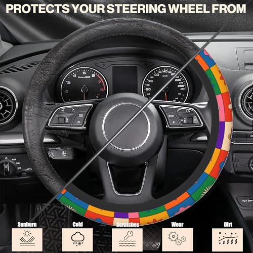 Abstract Groovy Flowers Steering Wheel Covers Universal 15 Inch Car Wheel Cover,Anti-Slip Breathable Car Accessories Protector Fit for Trucks,Sedans,SUVs,Vans - color: Abstract Groovy Flowers