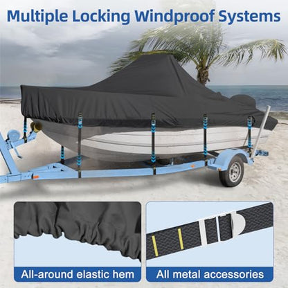 Center Console Boat Cover, 900D Heavy Duty Boat Center Console Cover, Waterproof Boat Covers 20-22 FT with Motor Cover and Metal Windproof Adjustable Buckle, Black - color: Black, size: 20'-22' Length , Beam Width up to 106" W