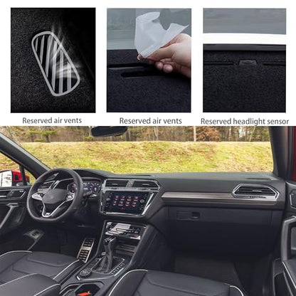 Upgraded Dashboard Mat for 2017-2022 2023 2024 Volkswagen VW Tiguan (S SE SEL SEL Premium) Polyester Dash Mat UV Rays Non-Slip Windshield Reflective Instrument Cover Interior Accessory Black