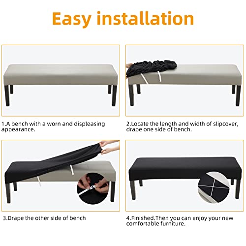 Fuloon Stretch Jacquard Dining Bench Cover - Anti-Dust Removable Bench Slipcover Washable Seat Cushion Protector for Bedroom, Kitchen, Hotel, Banquet (Black) - color: Black